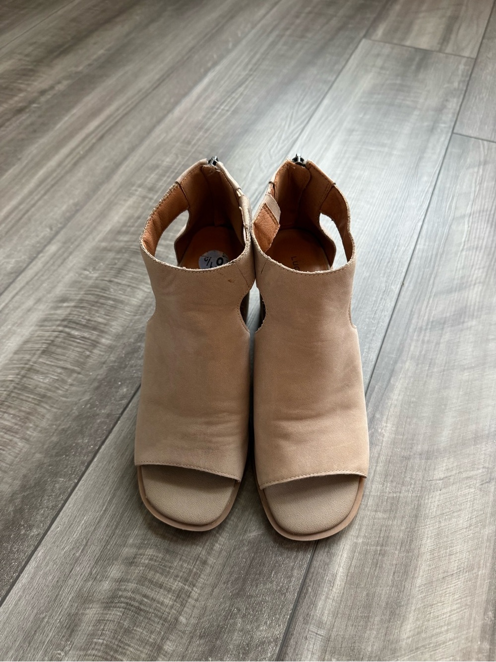 Lucky Brand Women’s Open-Toe Ankle Booties in Beige